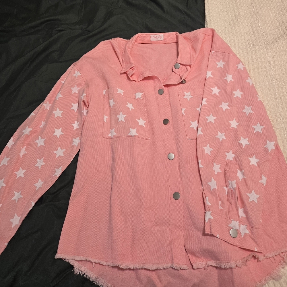 Pink Lily Star Button Down Jacket